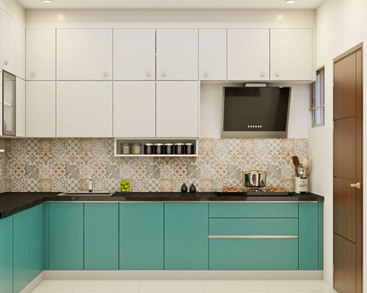Modern L-Shaped Green And White Kitchen Design Idea