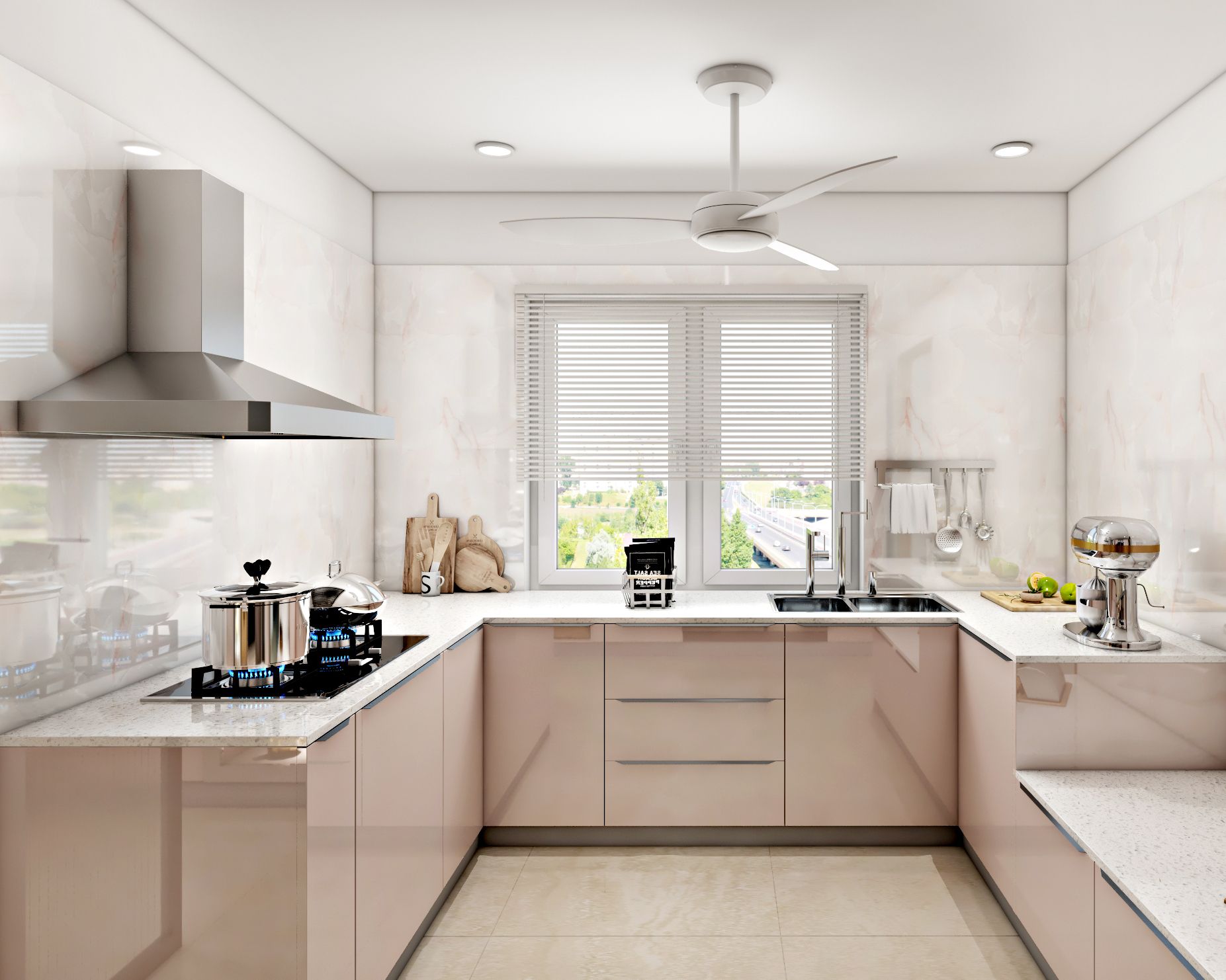 Modern Kitchen Cabinet Design With Light Pink Cabinetry