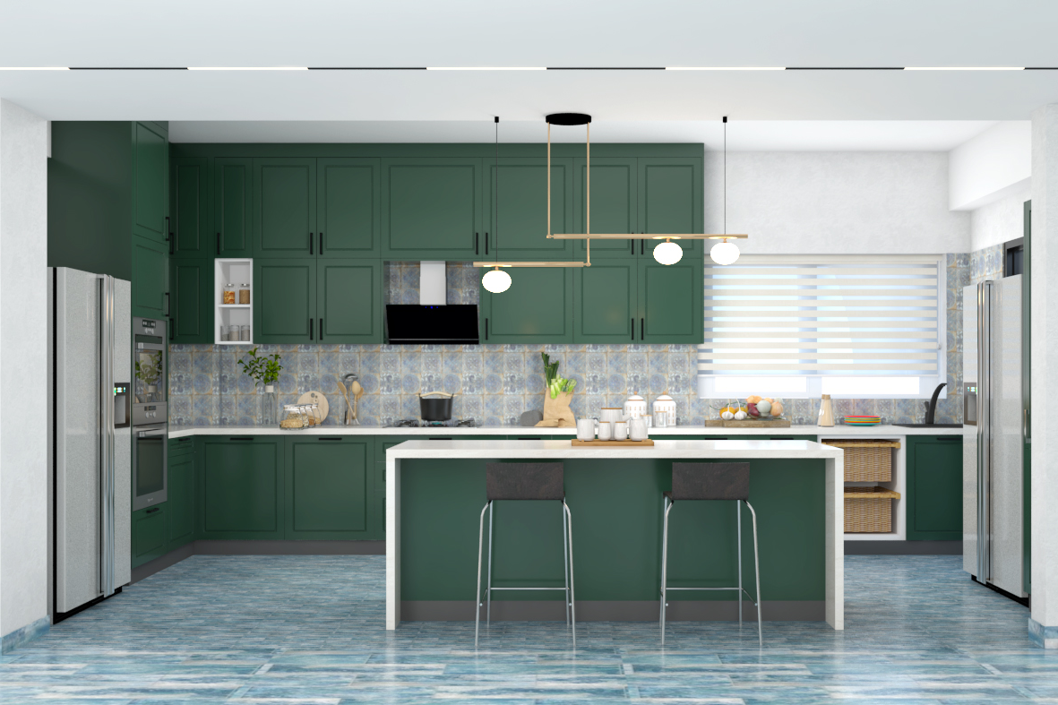 Contemporary Green And White Modular Kitchen Design