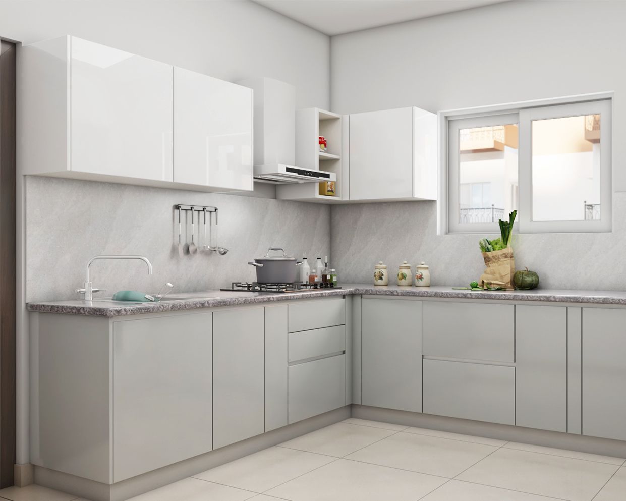 Modern Compact White And Grey Kitchen Design