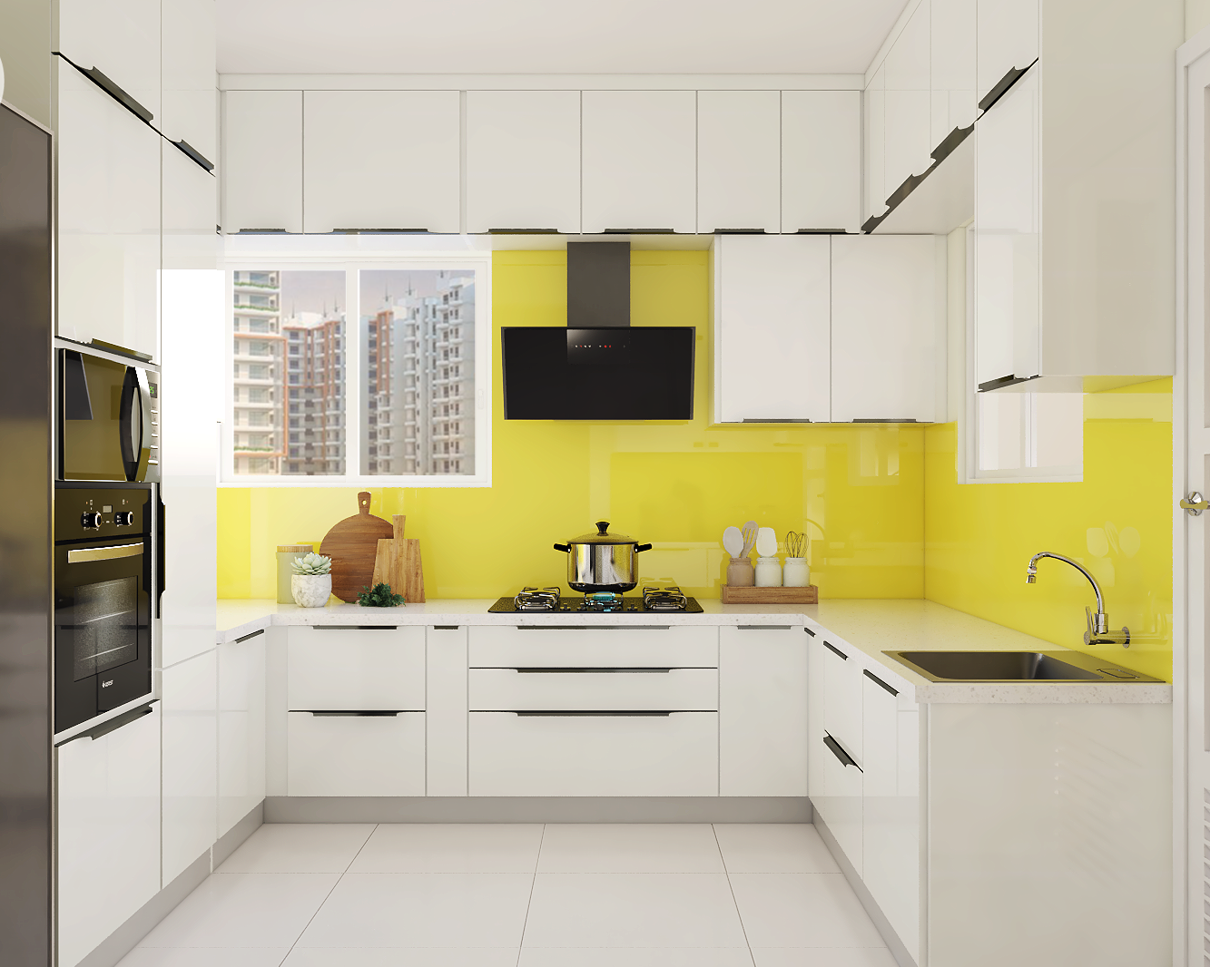 Modern Yellow And White Modular Kitchen Design