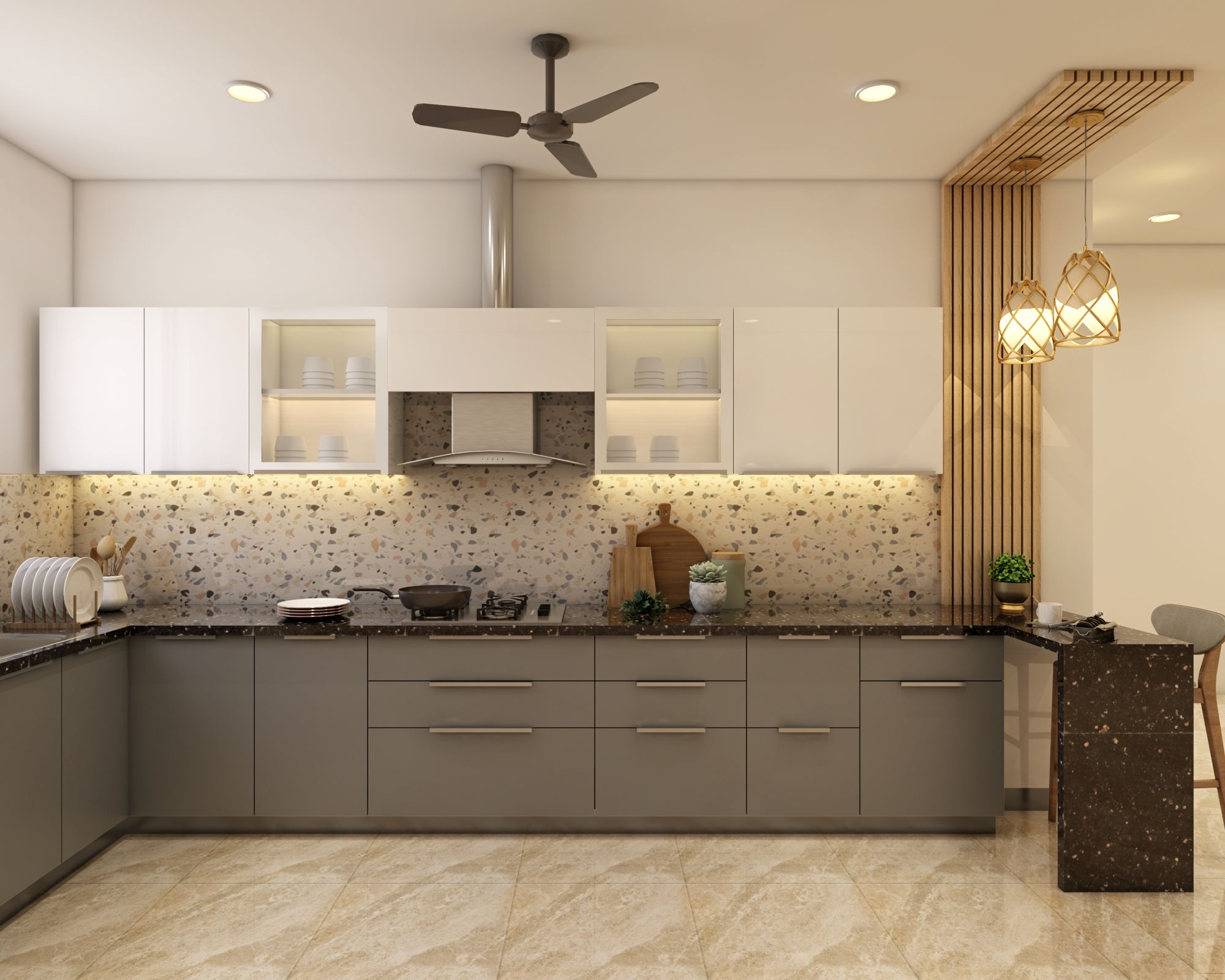 Contemporary Kitchen Design With Grey Coloured Cabinets