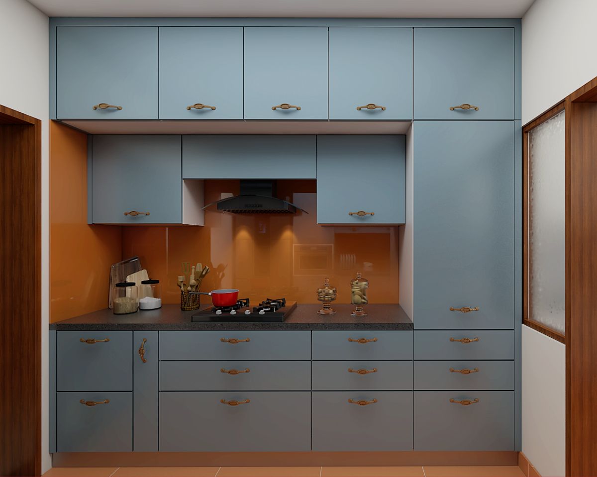 Blue Compact Parallel Kitchen Design Idea