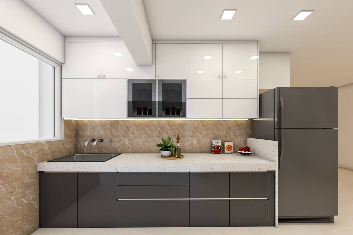 Modular Simple Kitchen Design With Grey Cabinets