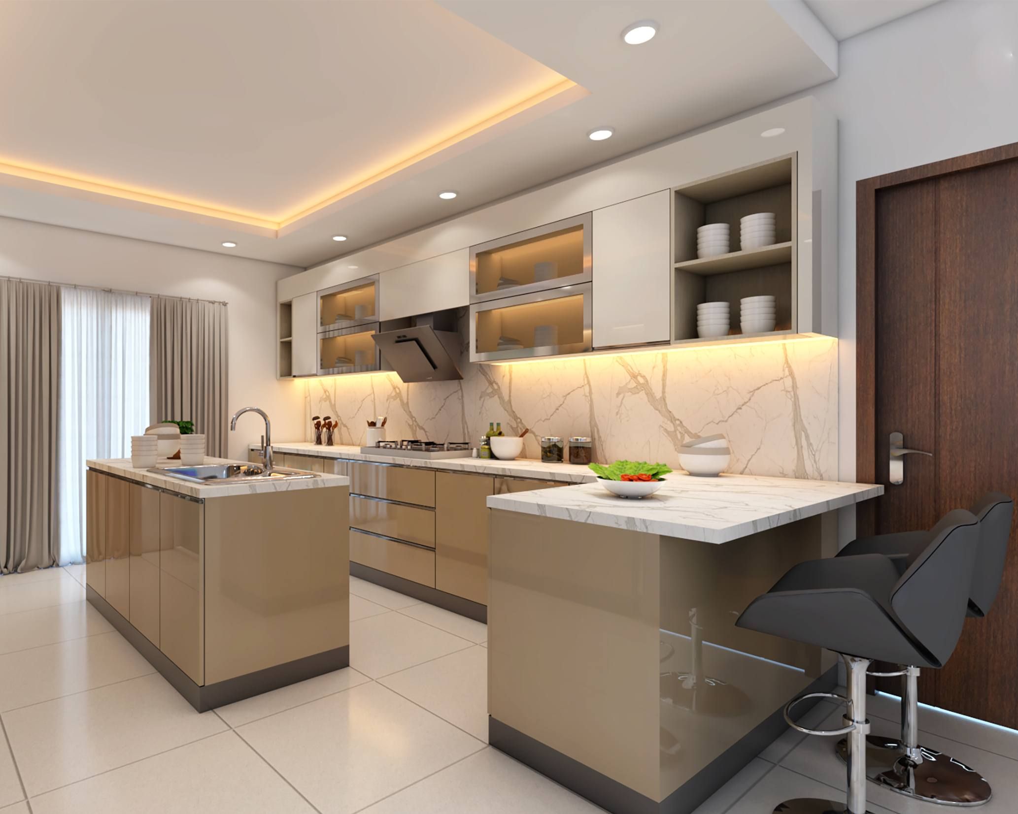Modern Modular Open Kitchen Design With Island Counter
