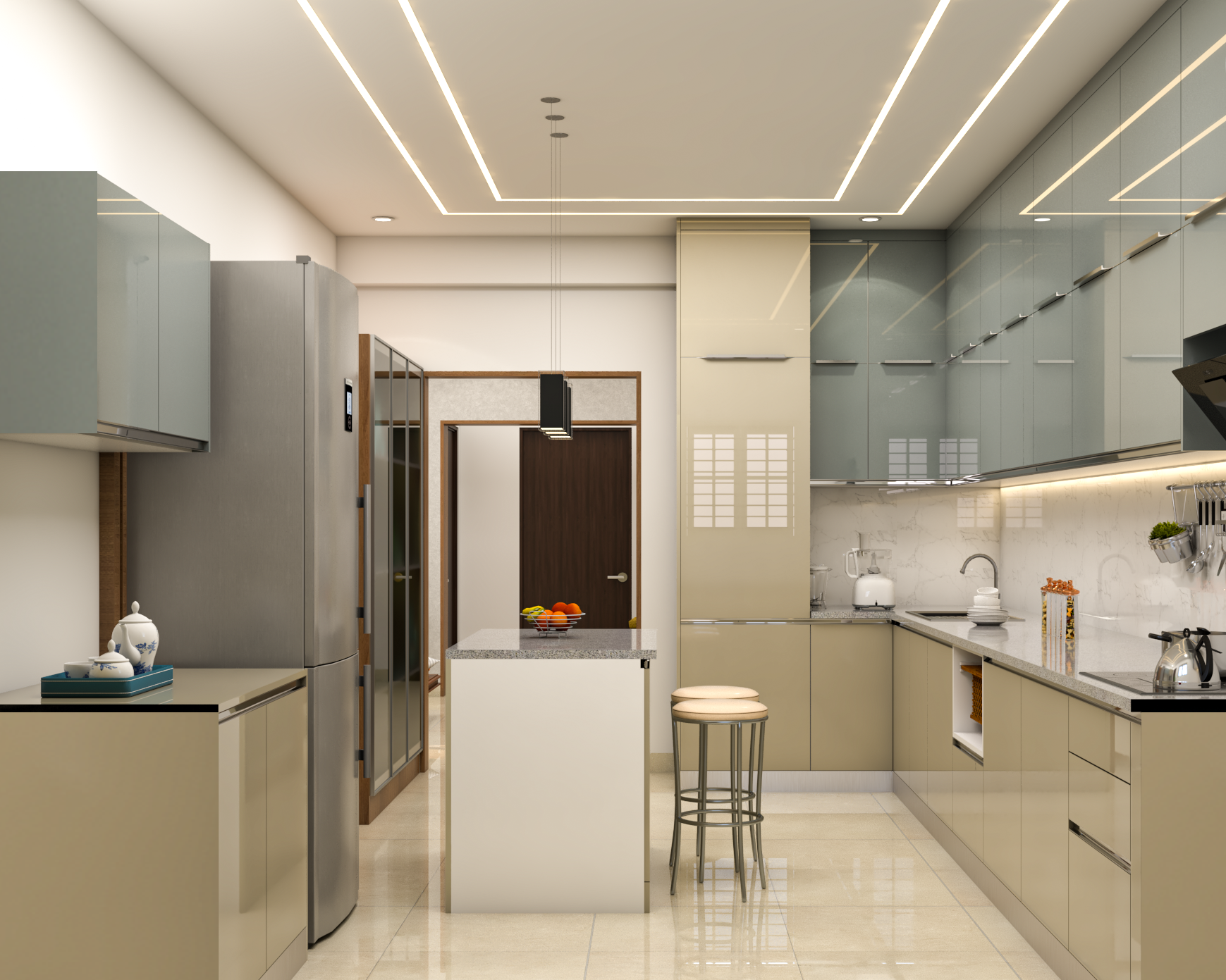Modern Parallel Kitchen Design With Kitchen Island