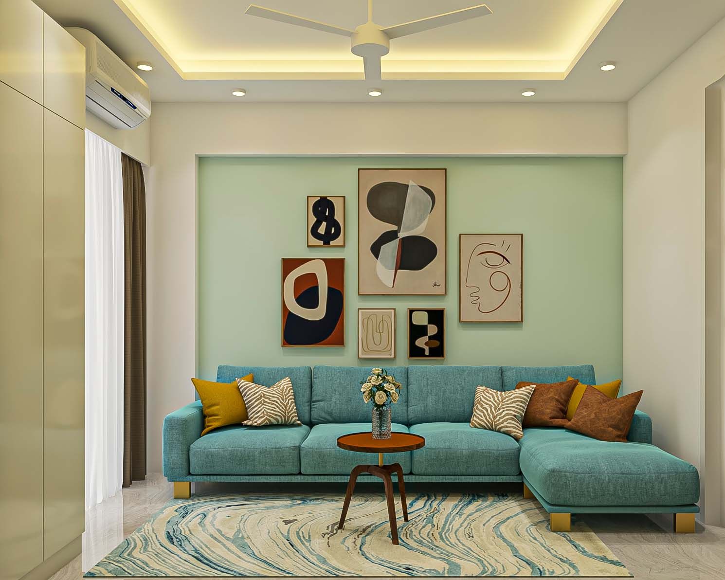 Modern Living Room Design With Blue Sofa