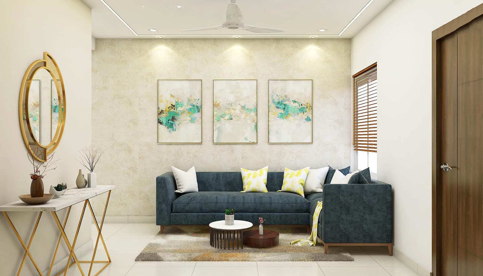 Spacious Living Room Design With L-shaped Sofa 