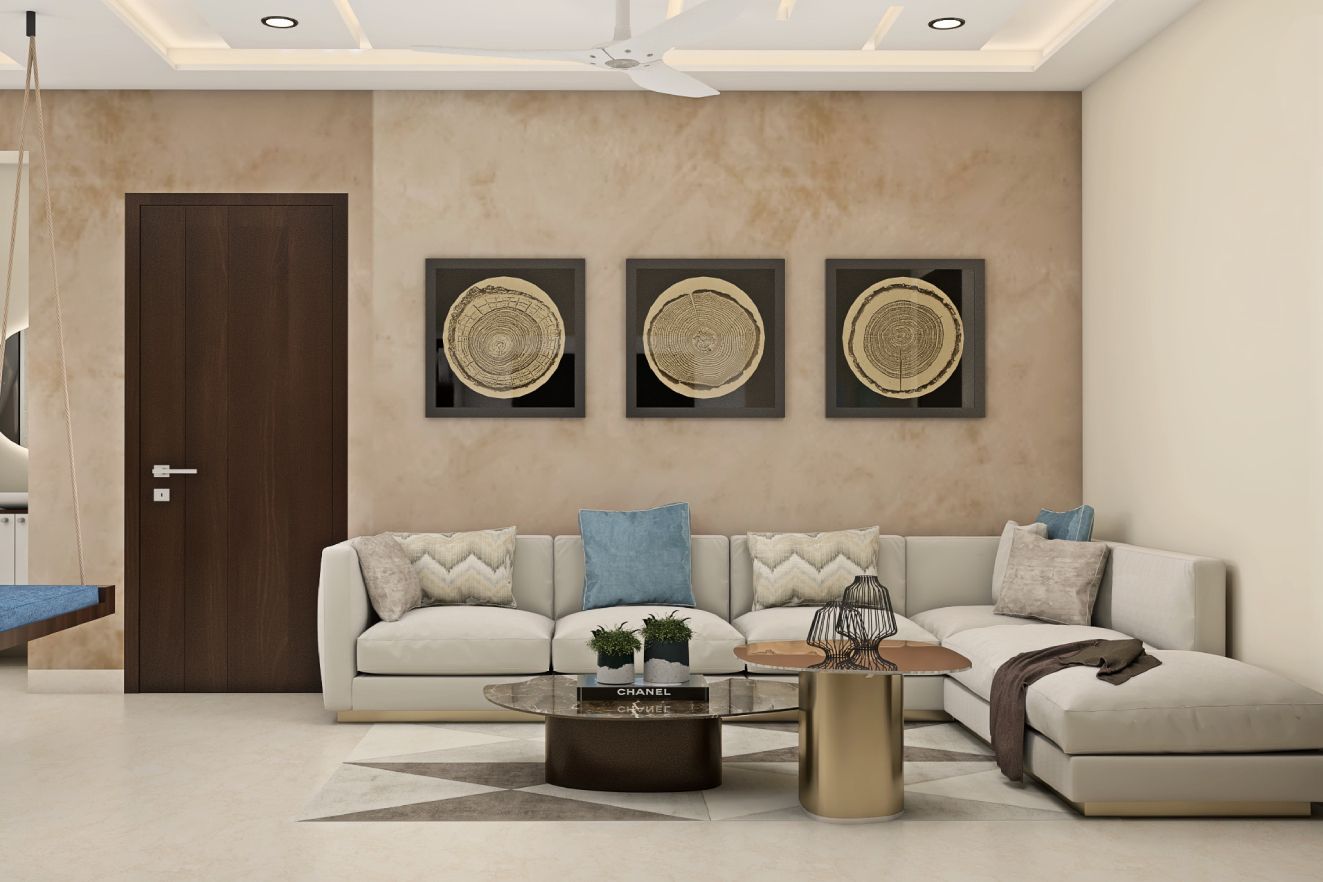 Spacious Living Room Design With Cosy And Spacious Grey Seater | Livspace