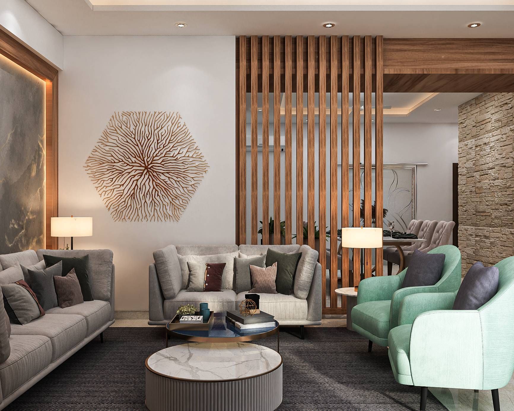 modern style living room design with subtle colour scheme | livspace