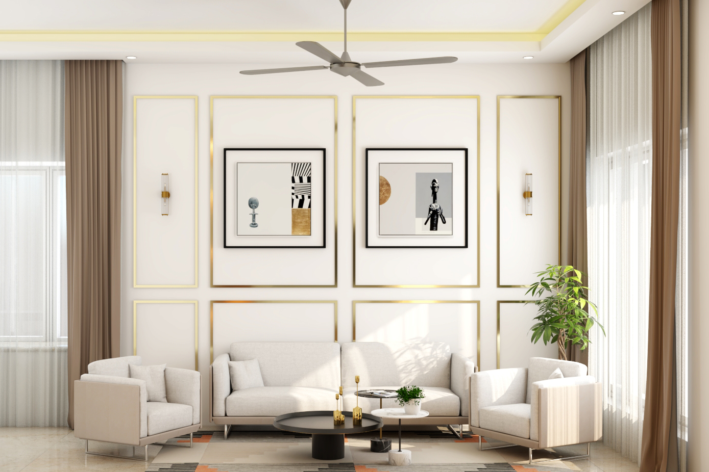 Spacious Living Room Design With White Furniture | Livspace