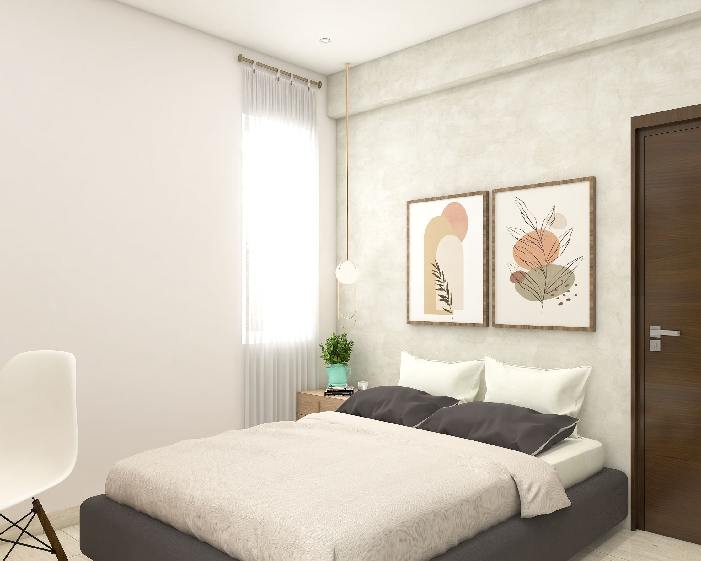 Minimalistic Master Bedroom Design With Textured Wall