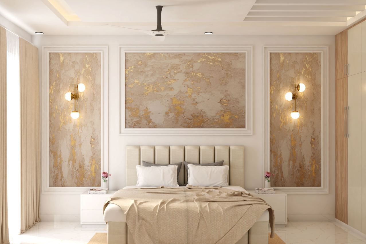 Brass Detail Contemporary Master Bedroom Design | Livspace