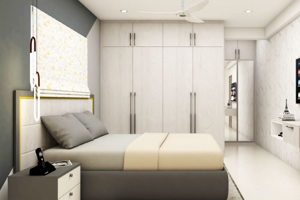 Grey Modern Compact Master Bedroom Design Livspace