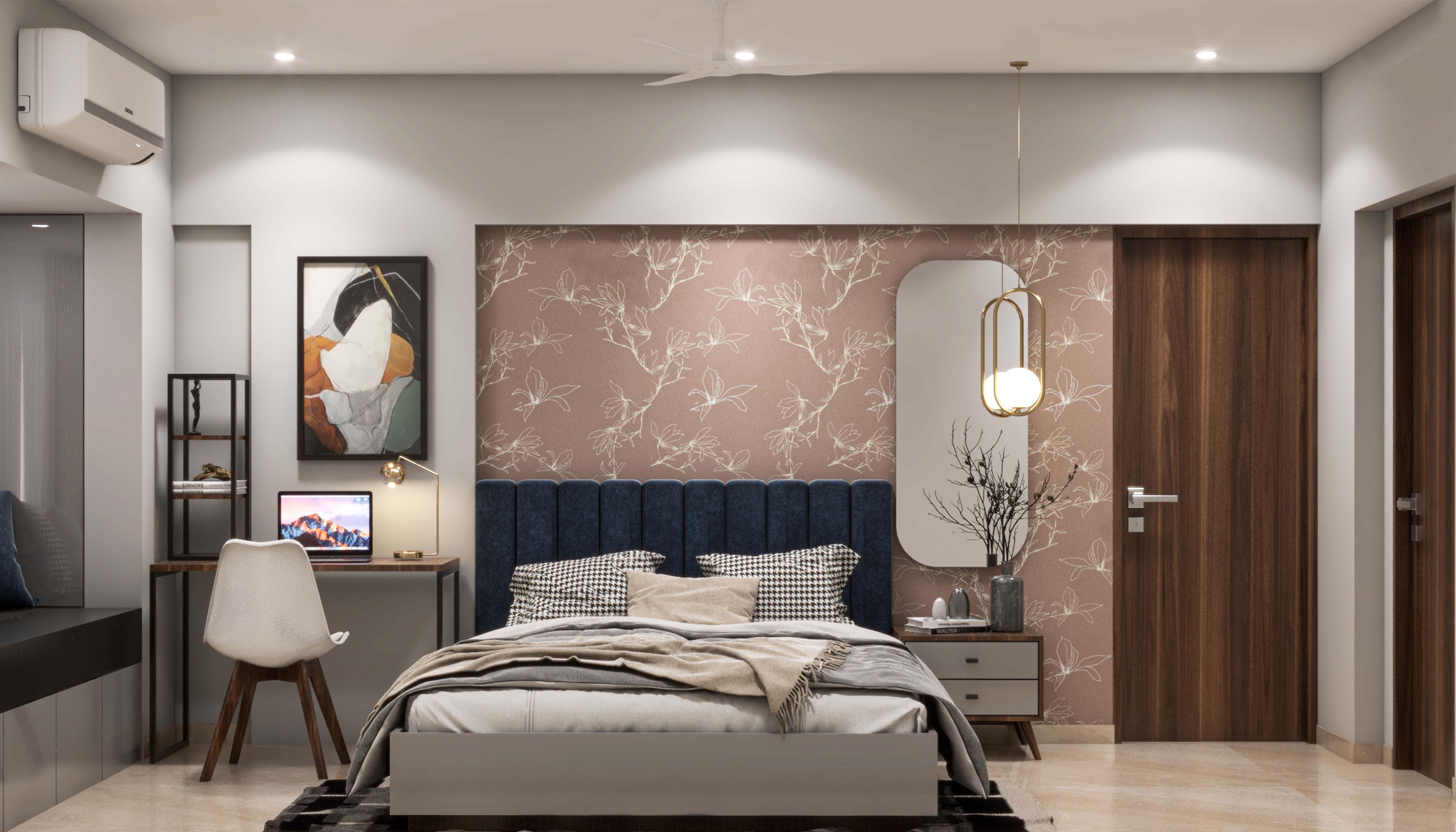 Contemporary Master Bedroom Design With Printed Wall Livspace