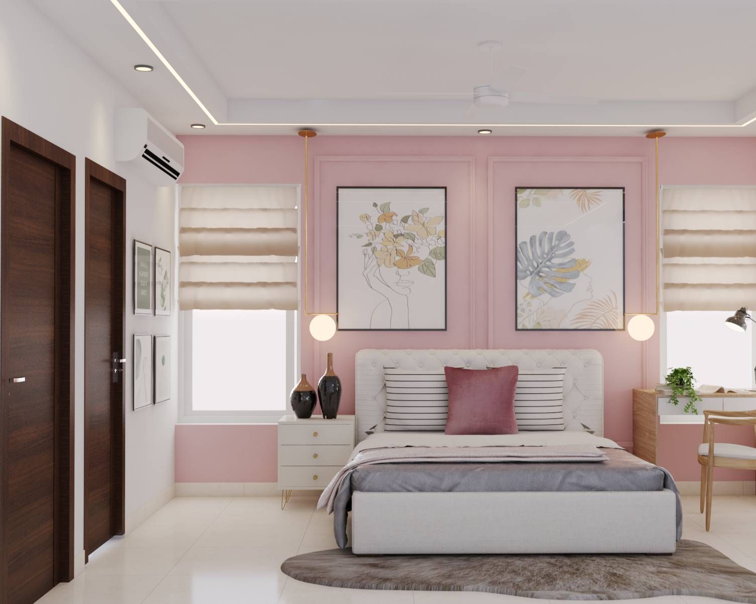 Shabby Chic Master Bedroom Design With Baby Pink Accent Wall