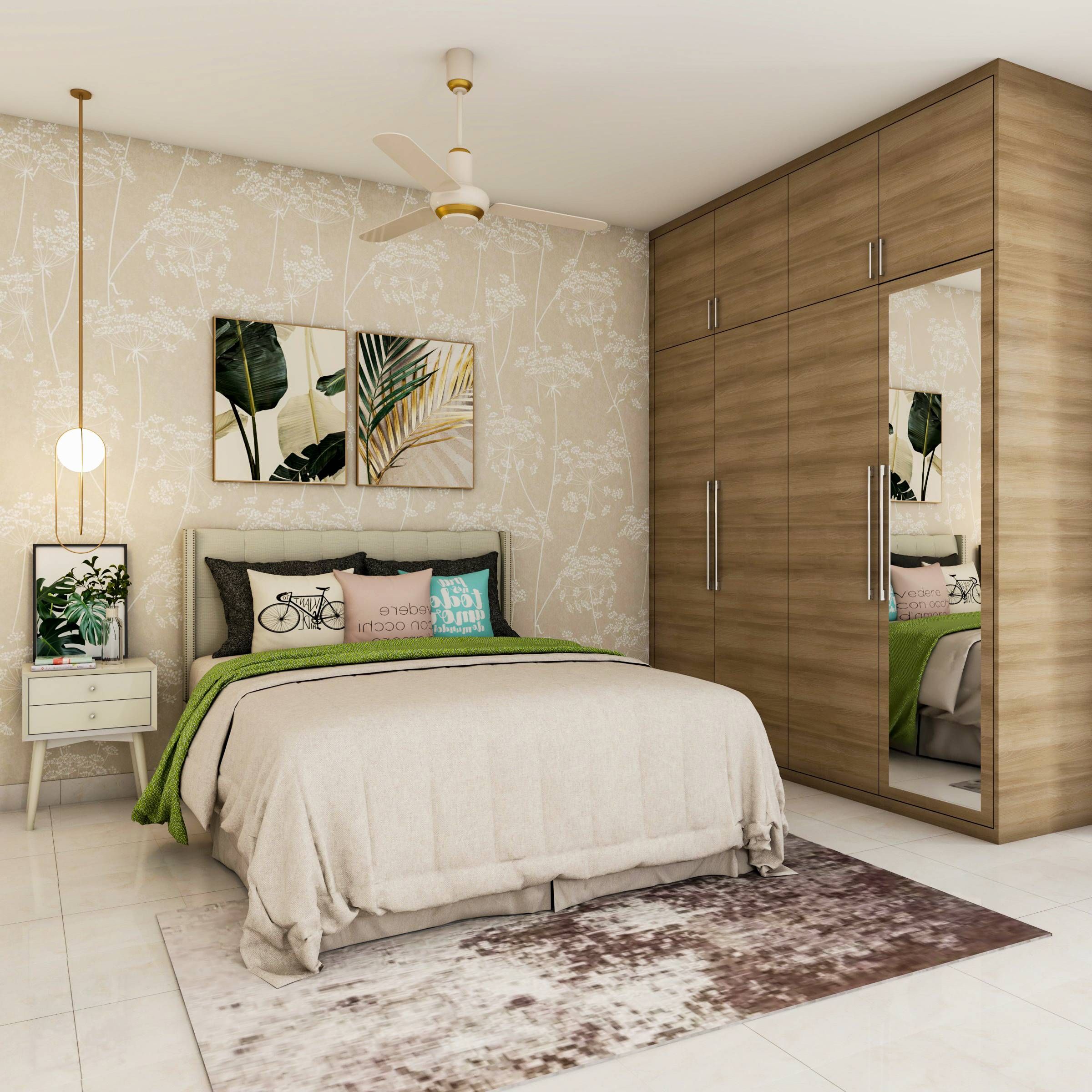 Compact Master Bedroom Design With Beige Bed