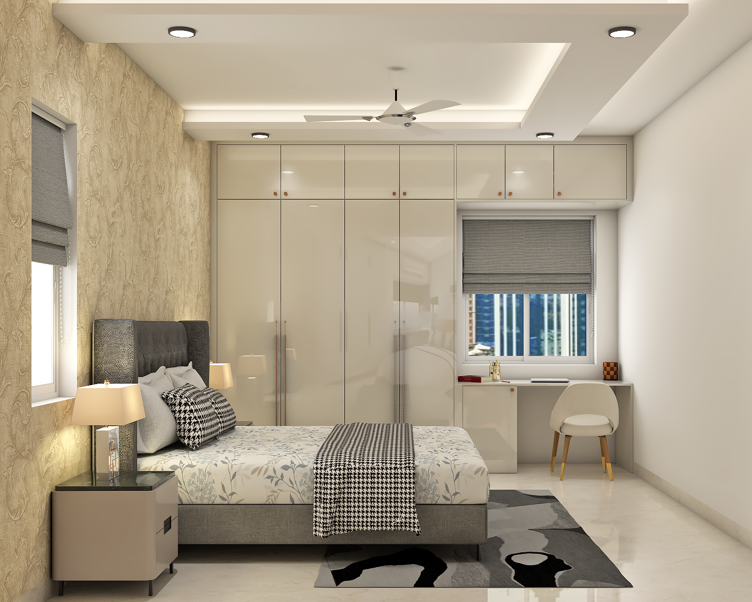 Modern Master Bedroom Design With Wardrobe And Desk - Livspace