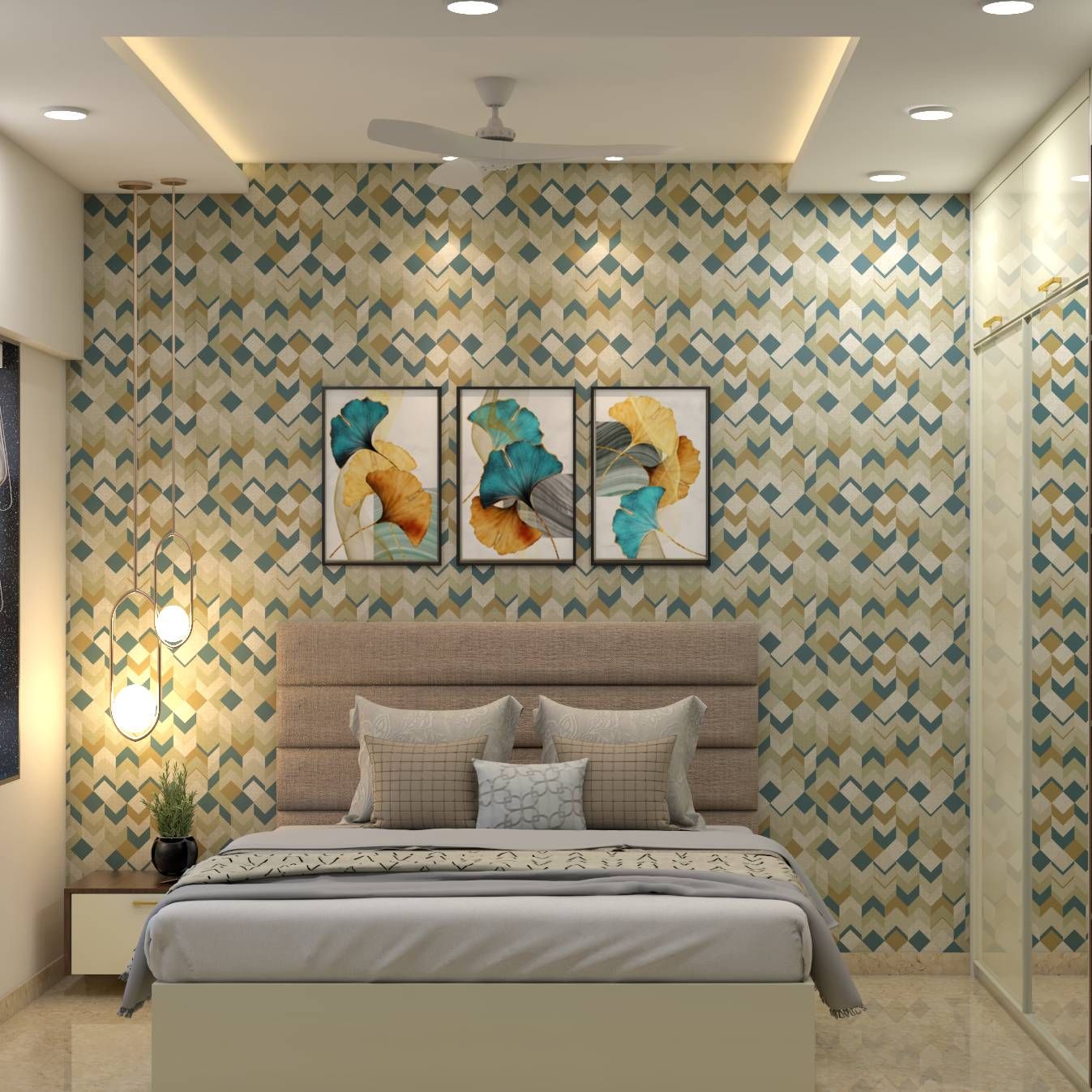 Geometric Themed Master Bedroom With Modern Interiors | Livspace