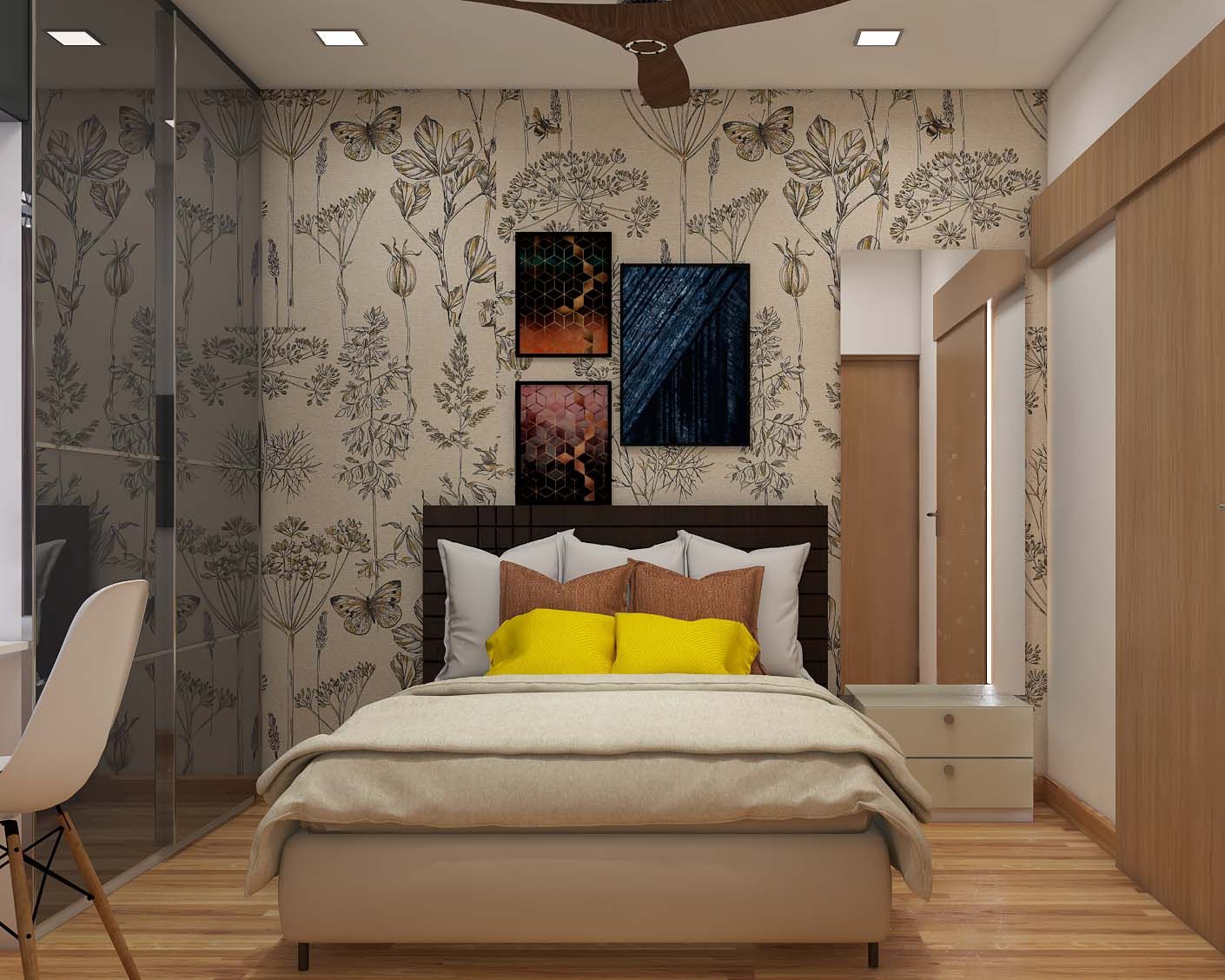 Contemporary Master Bedroom Design With Wooden Headboard