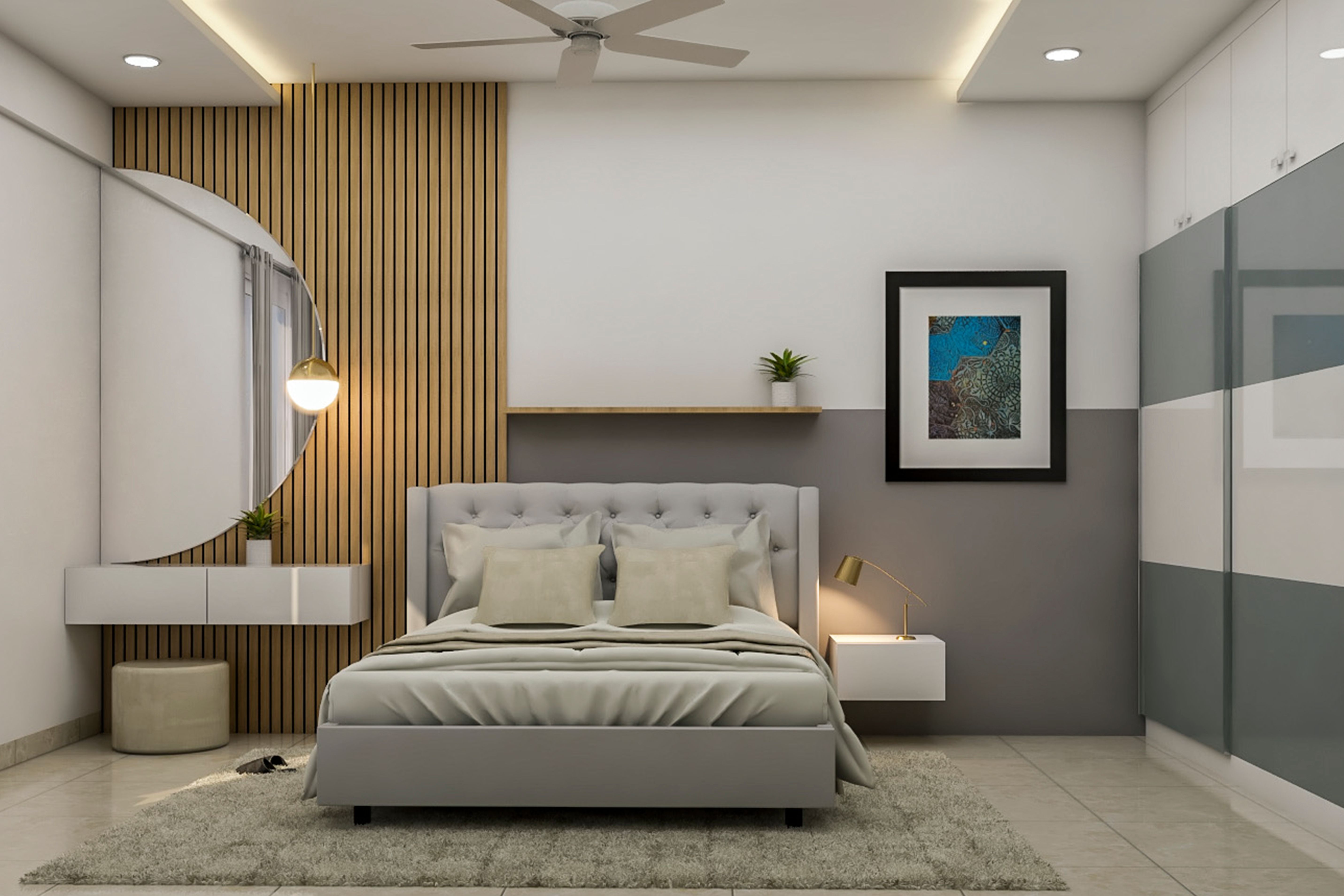 Modern Style Spacious Master Bedroom Design In Grey
