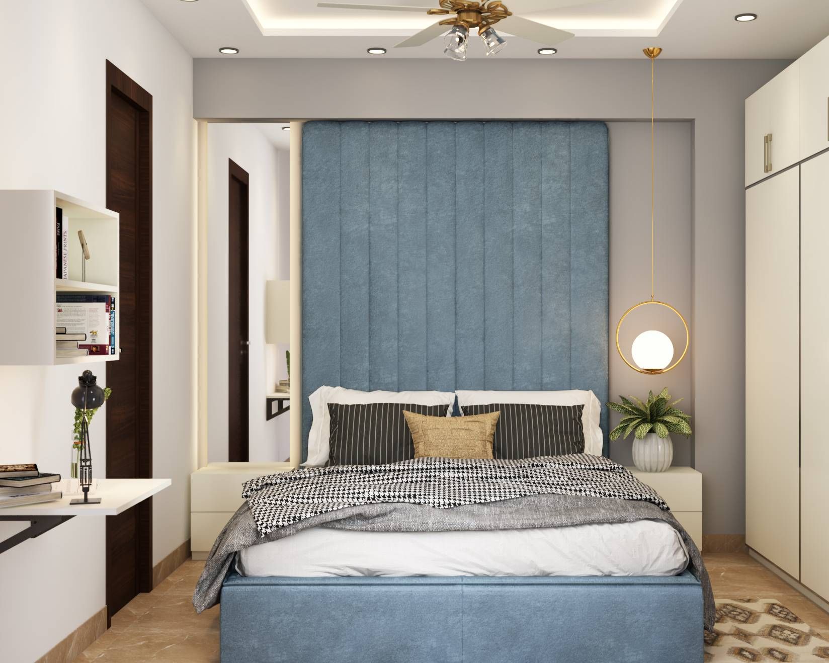 Grey And Blue Contemporary Guest Bedroom