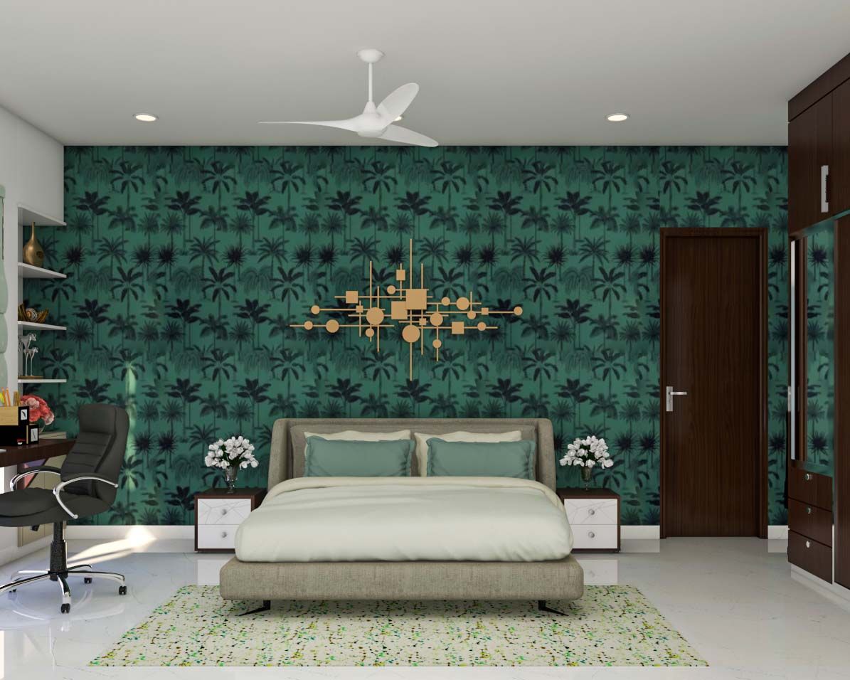 Contemporary Master Bedroom Design With Vibrant Wallpaper