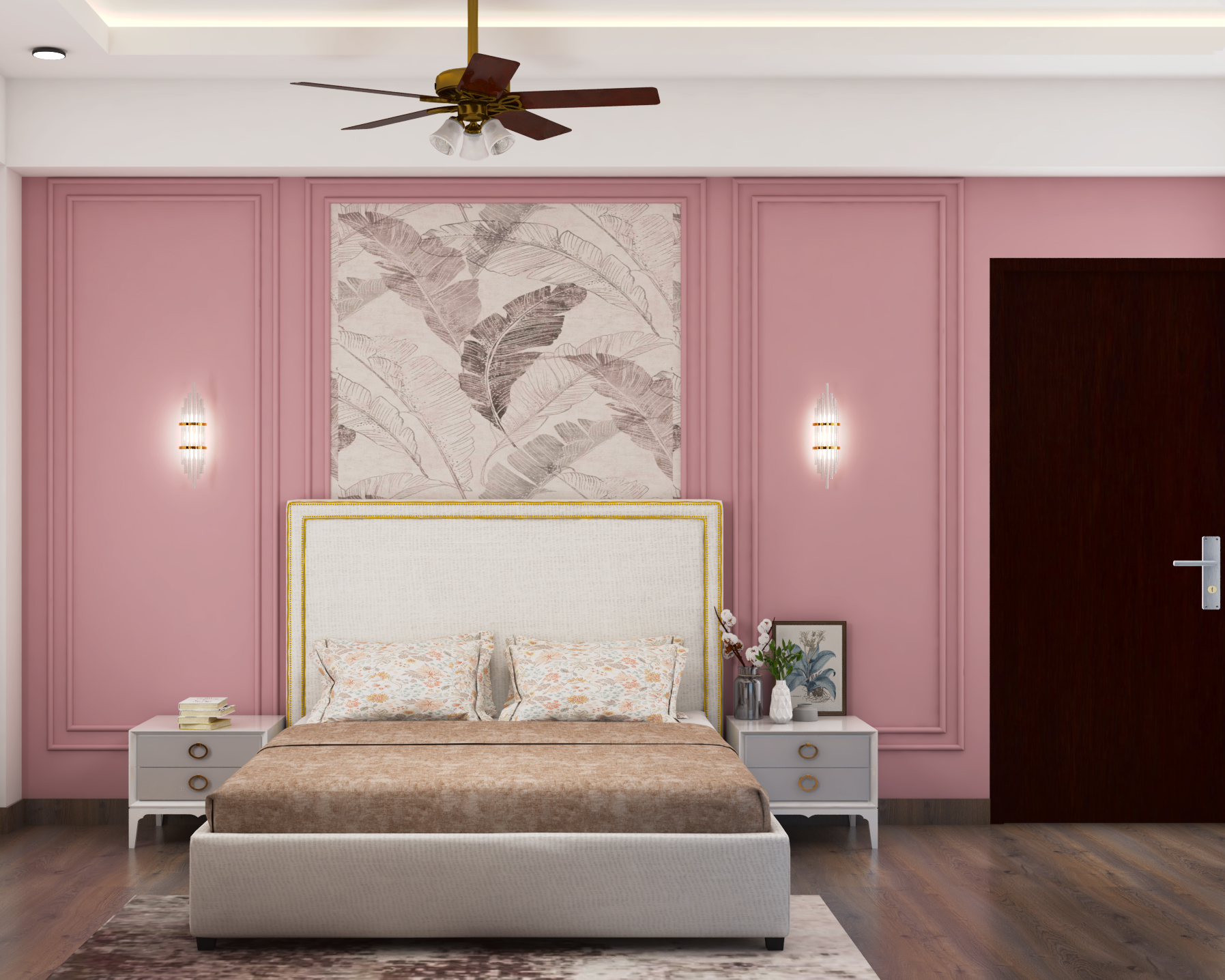 Classic Master Bedroom Design With Pink Accent Wall
