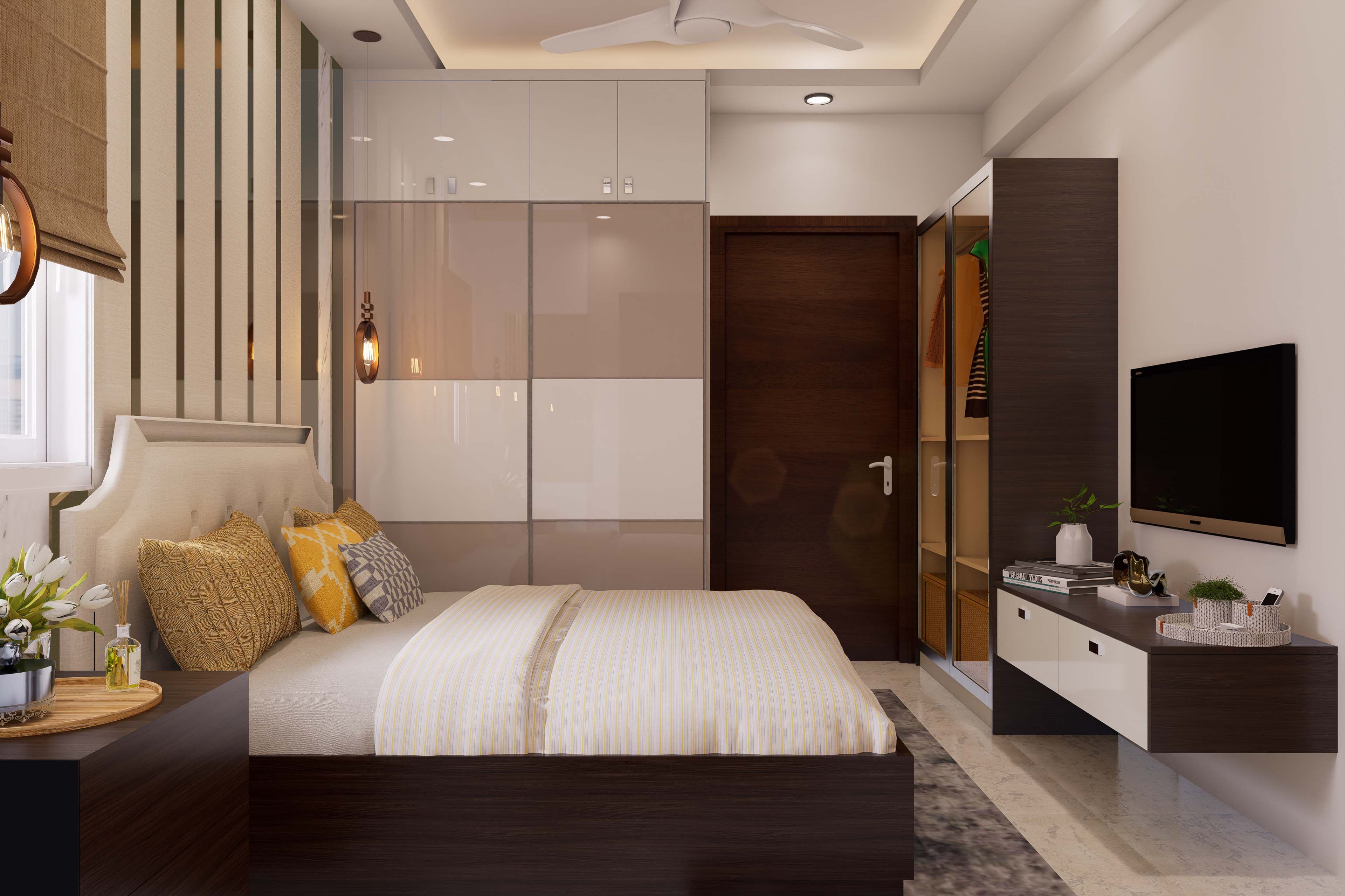 Spacious Master Bedroom Design With Sliding Door Wardrobe | Livspace