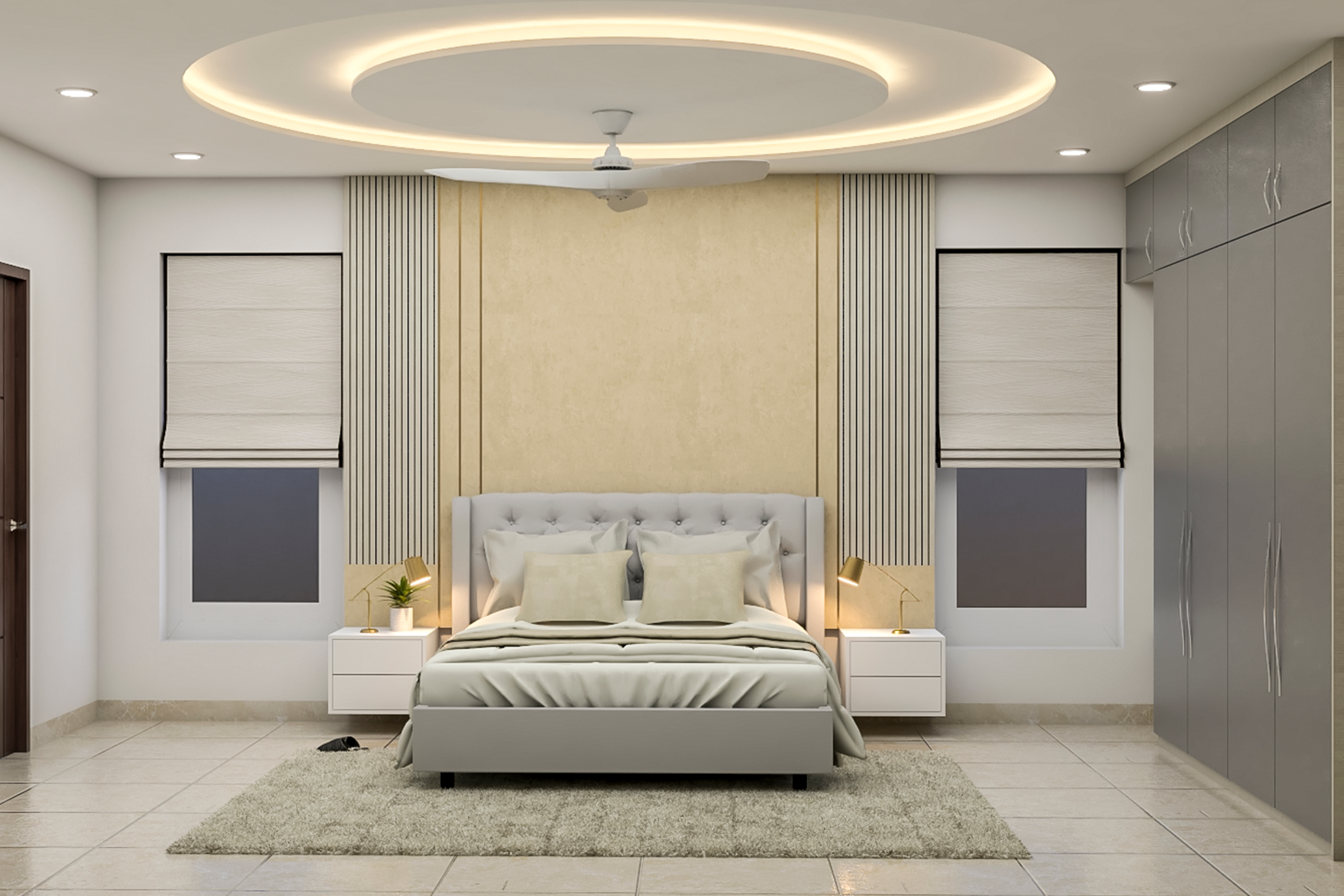 Contemporary Single-Layered False Ceiling Design WIth Cove And Recessed Lights