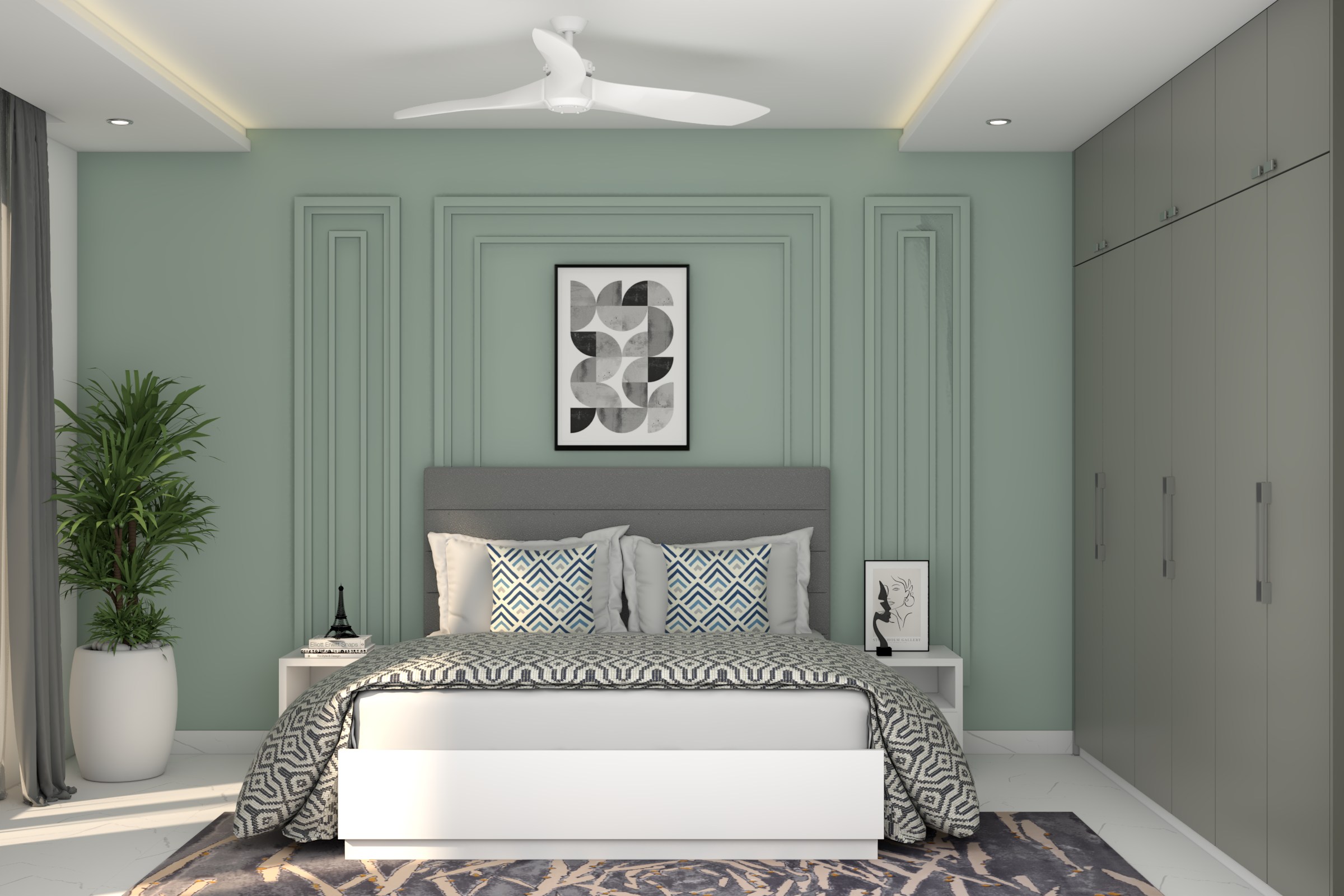 Modern Master Bedroom Design With Grey Wardrobe