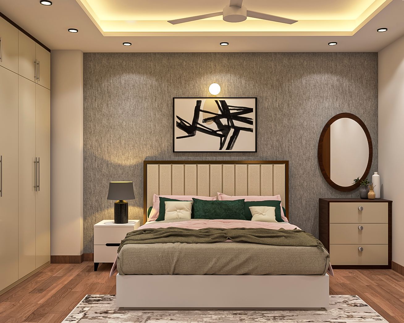 Modern Style Master Bedroom Design With Grey Accent Wall
