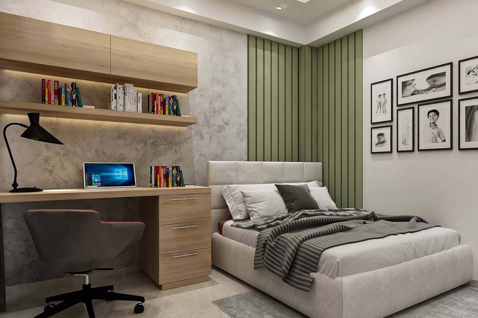 Multi-Functional Contemporary Styled Grey Master Bedroom Design | Livspace