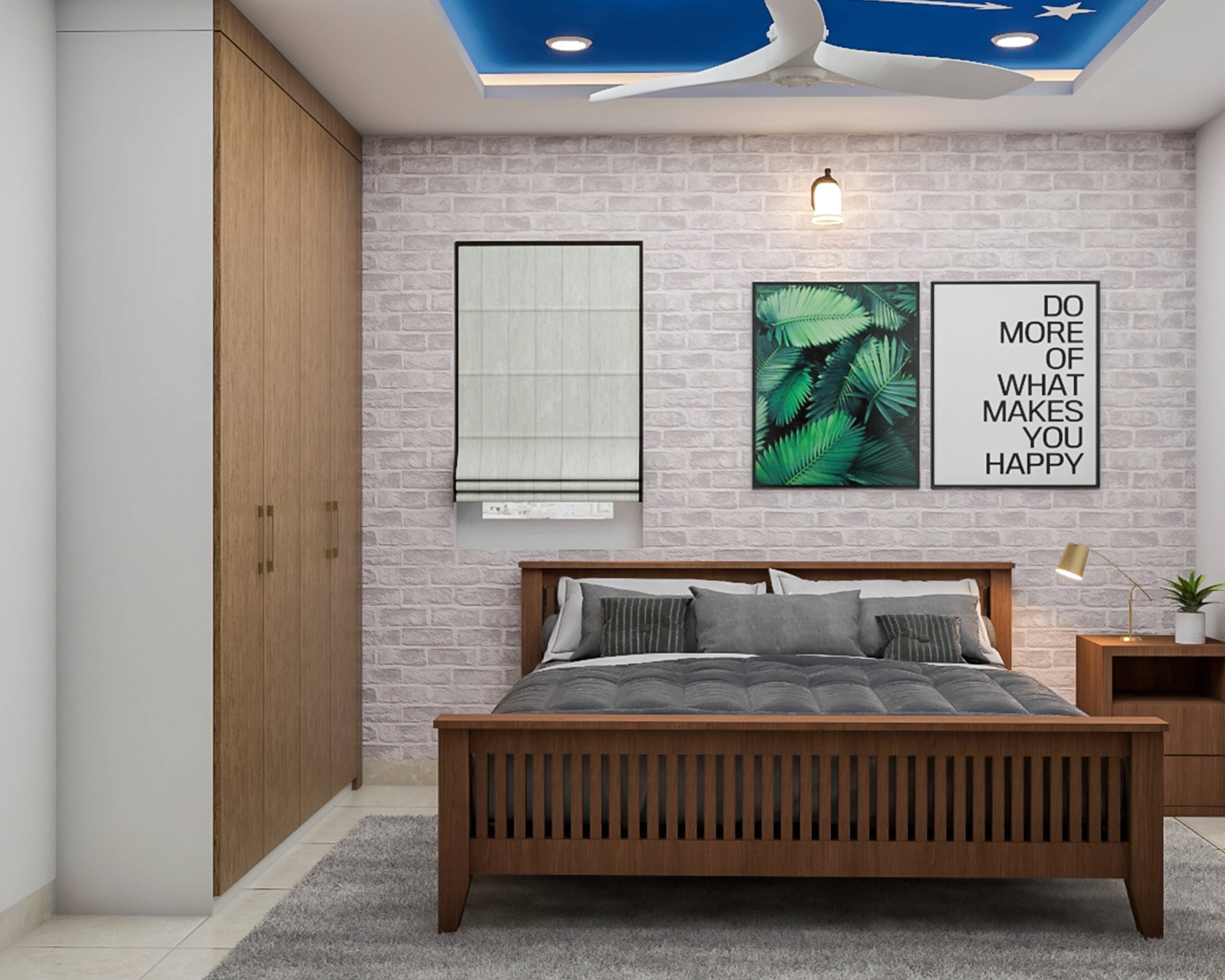 Modern Compact Master Bedroom Design With Wooden Wardrobe