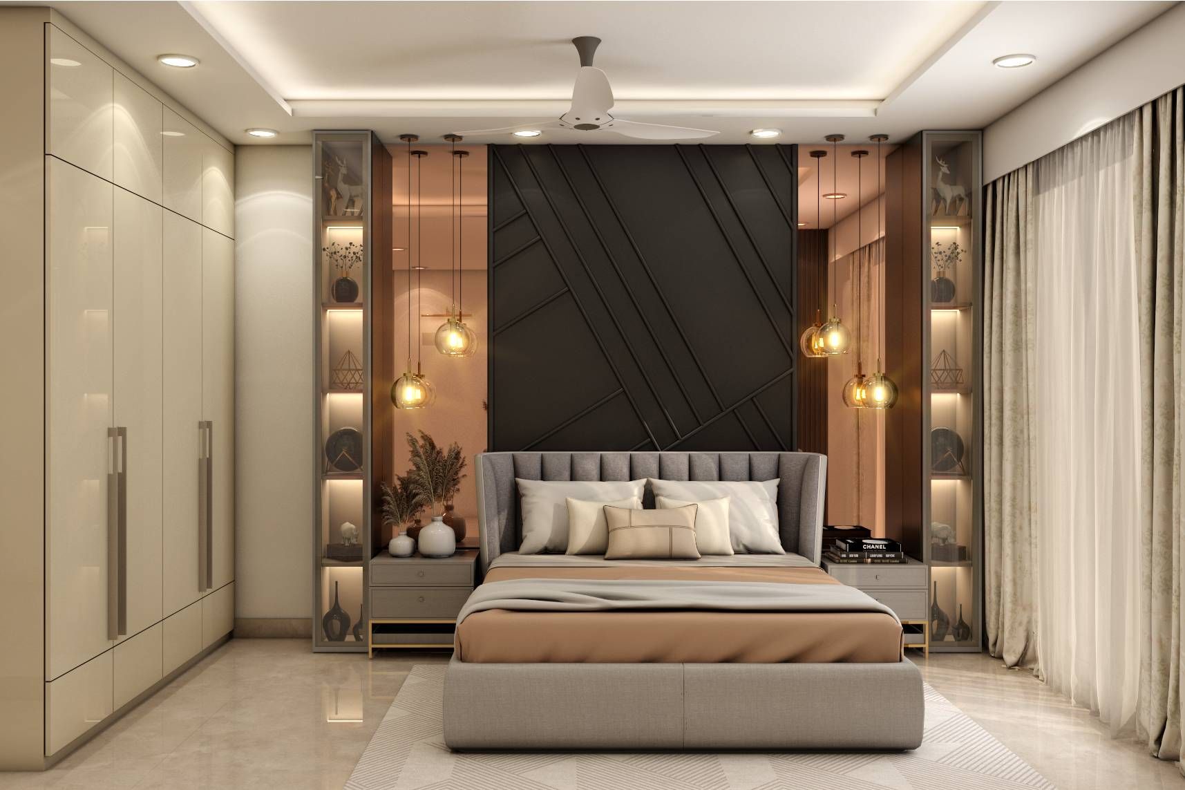 Modern Master Bedroom Design With Black Accent Wall