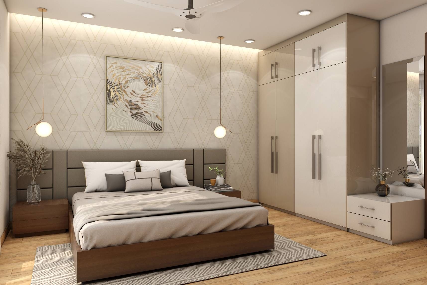 Contemporary Master Bedroom Design With Beige And Grey Palette