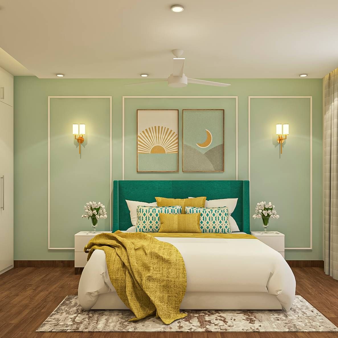 Modern Pastel Green Master Bedroom Design