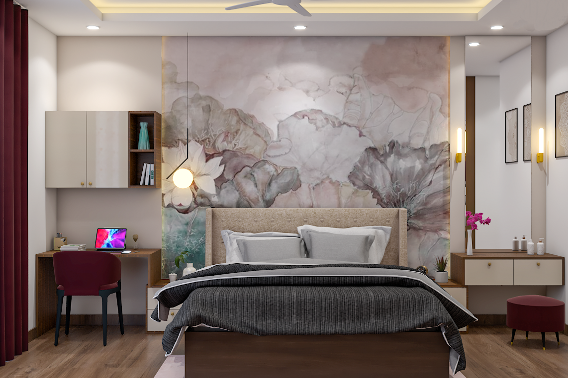 Contemporary Master Bedroom Design With Floral Wallpaper
