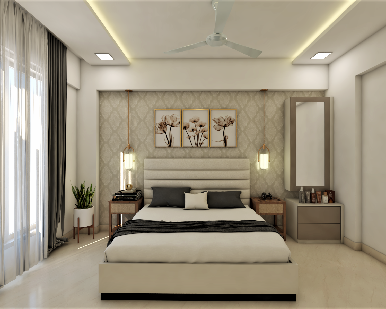 Modern Master Bedroom Designed With Pastel Colours | Livspace