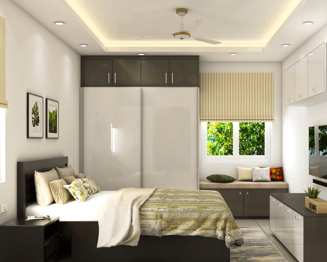Spacious Master Bedroom Design With Sliding Door Wardrobe | Livspace