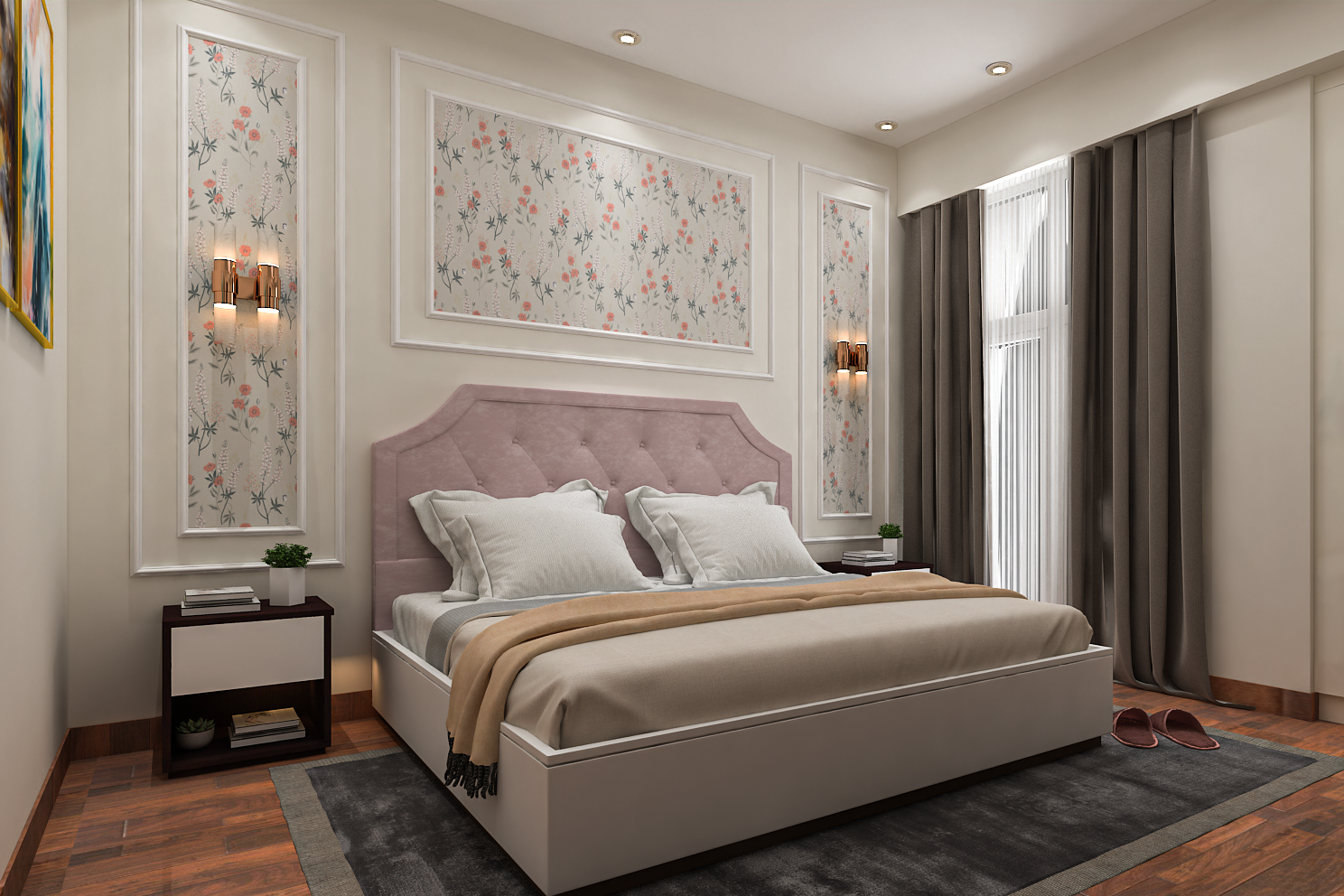 Classic Style Master Bedroom Design With Pink Headboard