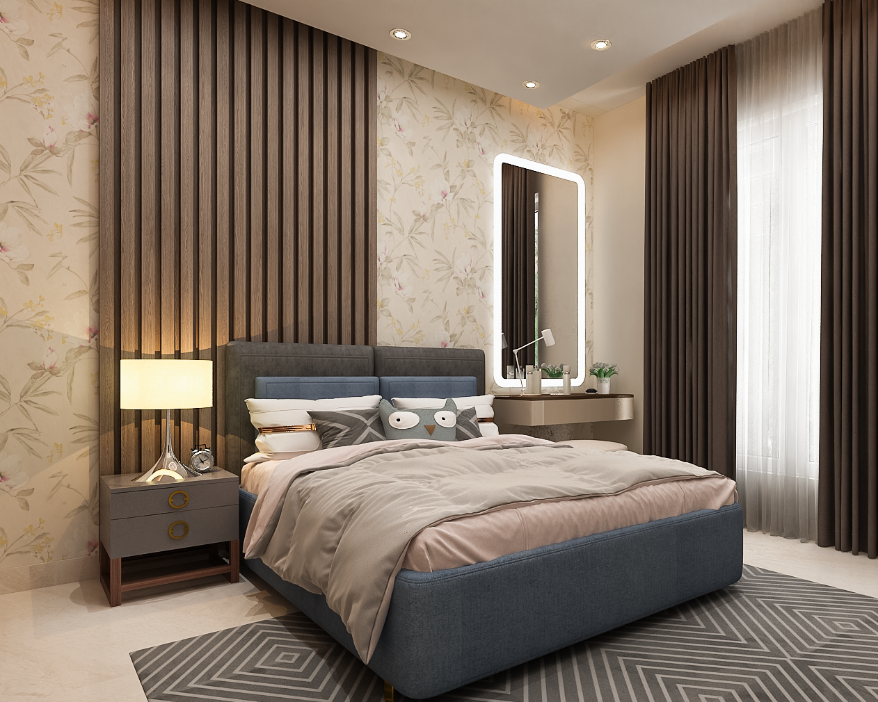 Spacious Master Bedroom Design With Fluted Panels