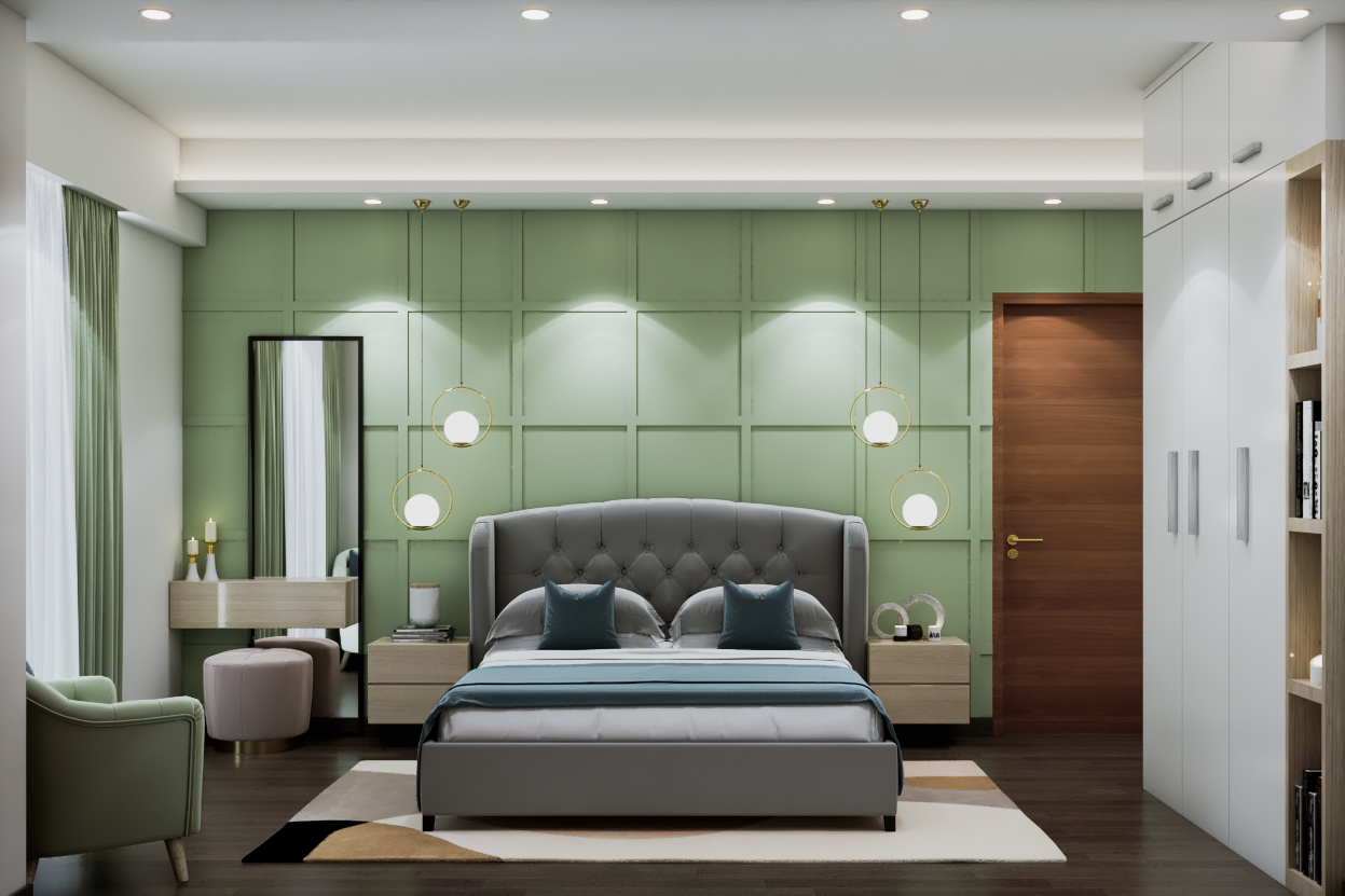 Spacious Green Master Bedroom Design Livspace