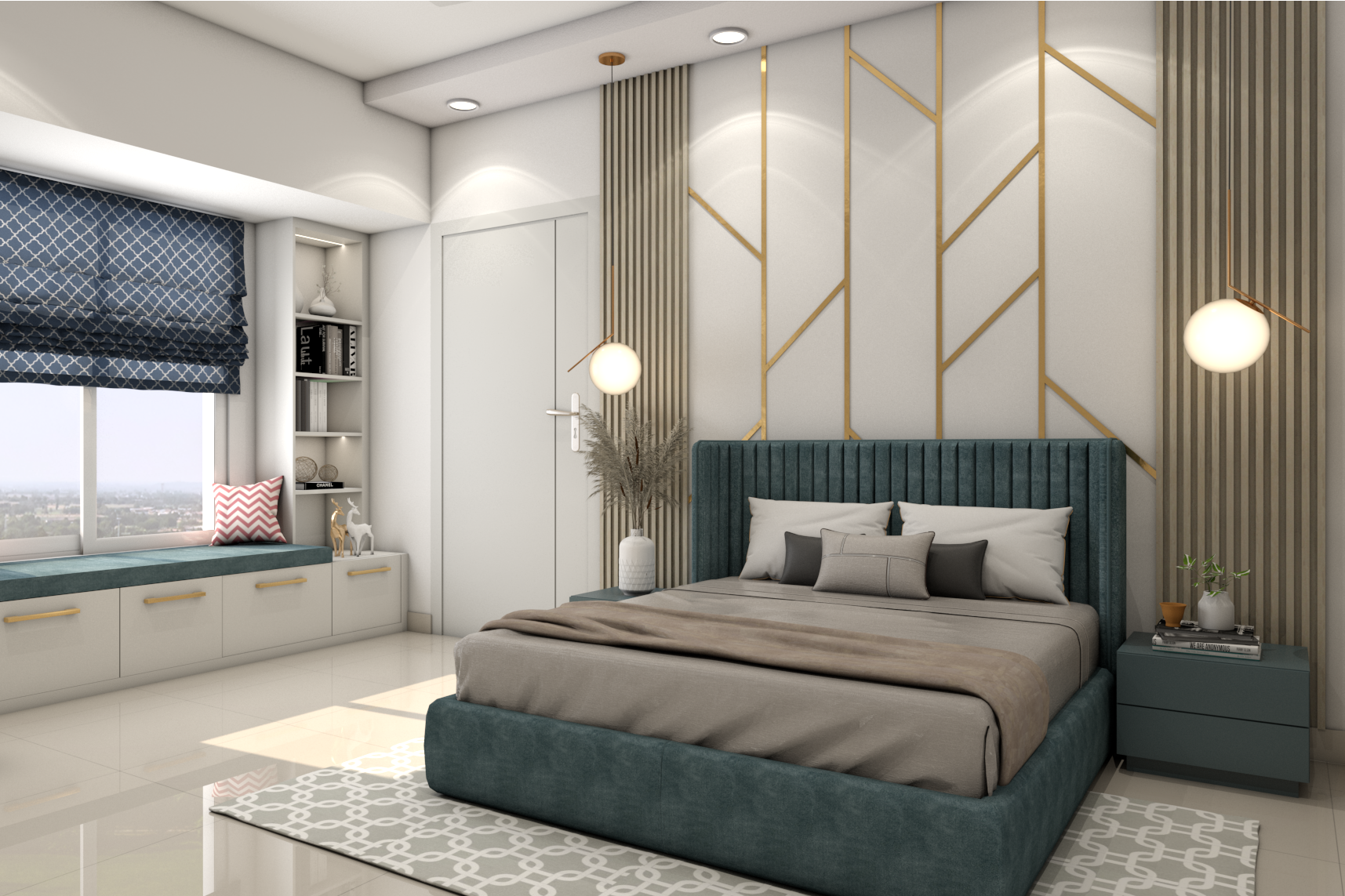 Contemporary Spacious Master Bedroom Design With Accent Wall
