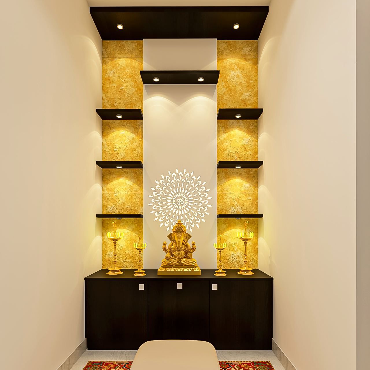 Elegant Pooja Room With Modern Interiors