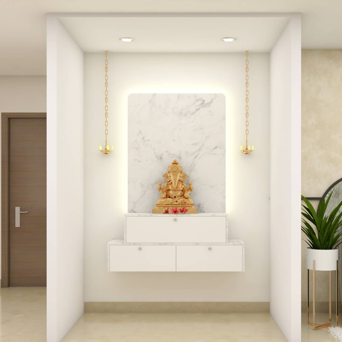 Maximum Storage Modern Style Compact Sized Pooja Room Design ...