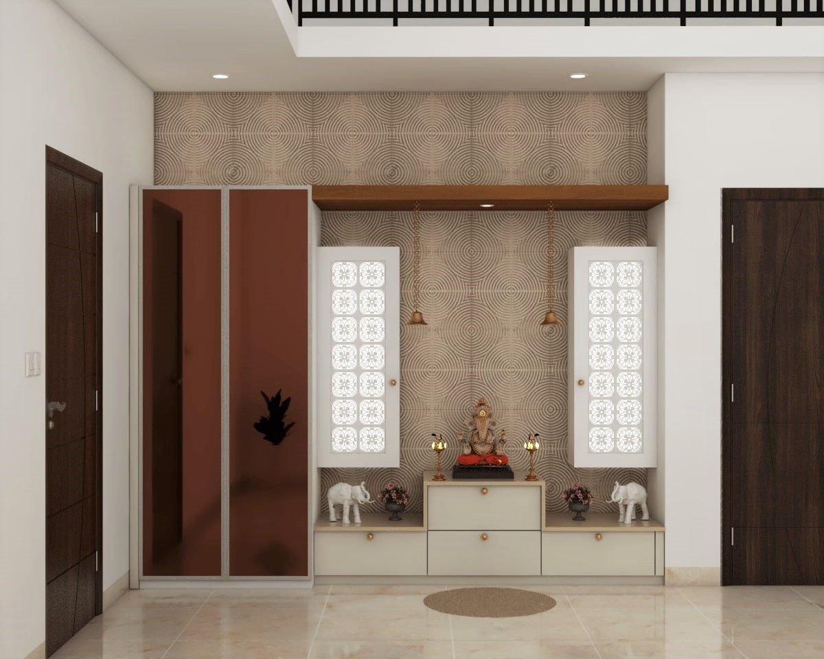 Modern Pooja Room Design With Textured Wall Design | Livspace