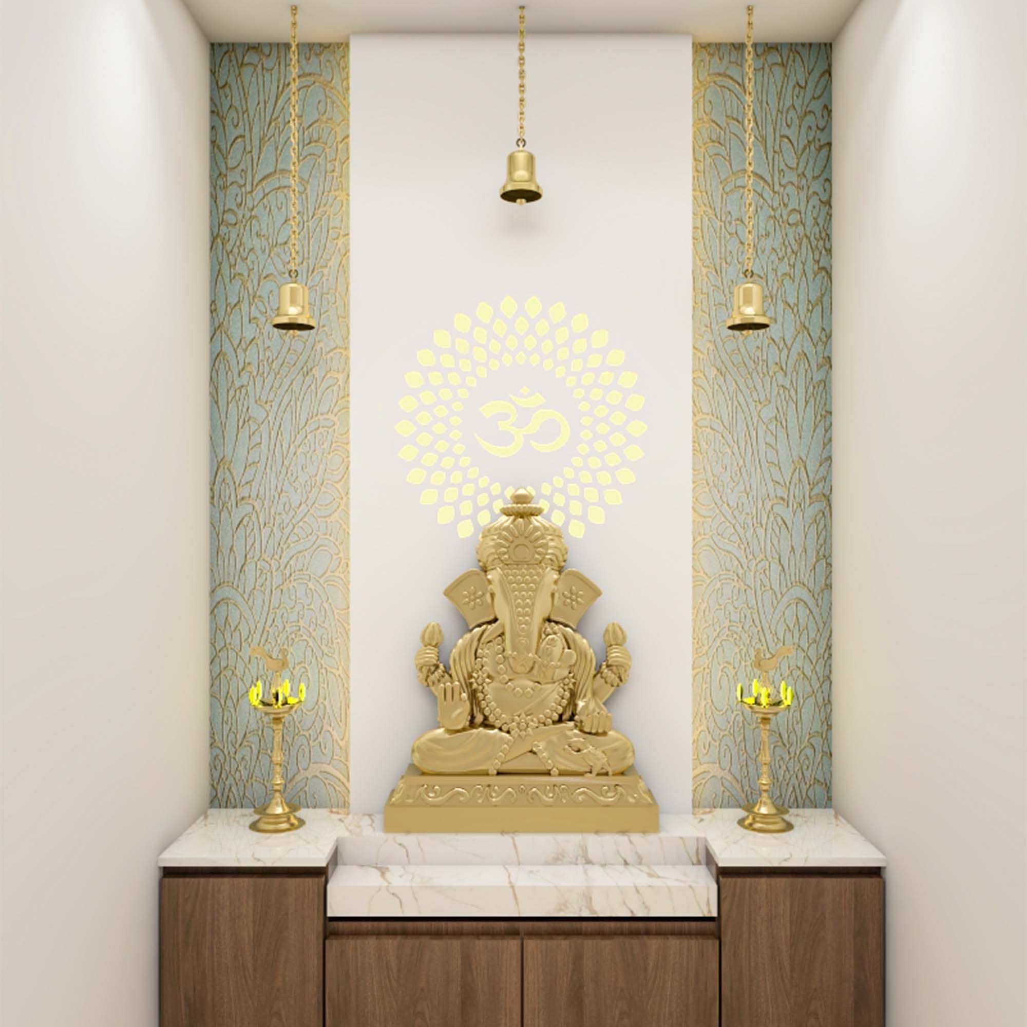 Spacious Modern Convenient Mandir Design With Shutters Livspace