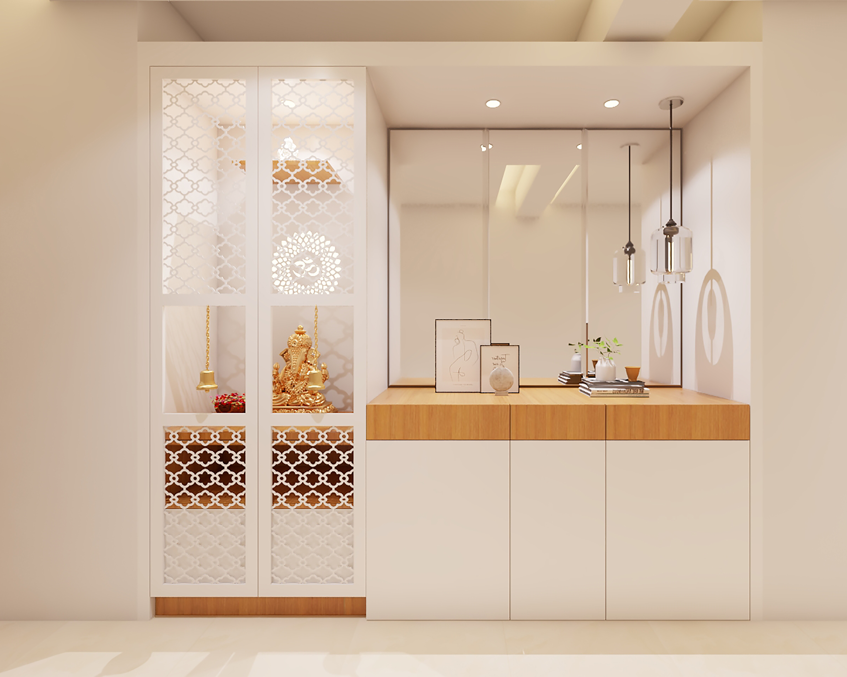 Contemporary White Pooja Room Design