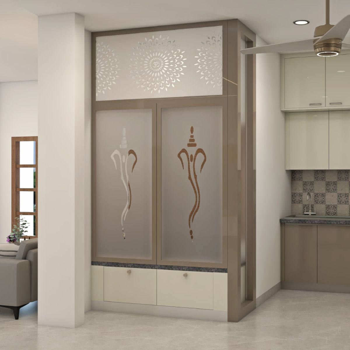 Modern Pooja Room Design With Ganesh Design | Livspace